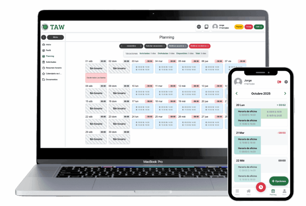 Demostración del software de control horario TAW